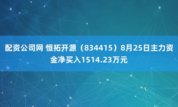 配资公司网 恒拓开源（834415）8月25日主力资金净买入1514.23万元